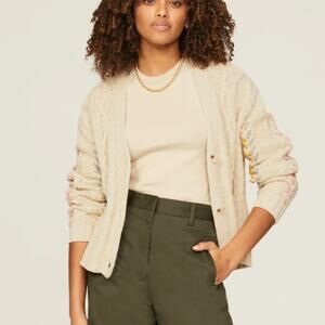 Michael Stars Cream Oversized Grandpa Cardigan Sweater XS Cotton Cable Knit $248